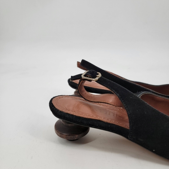 Souliers Martinez Black Pointed Toe Wooden Kitten Heel Slingback Size 8 EU 39 - Picture 5 of 16